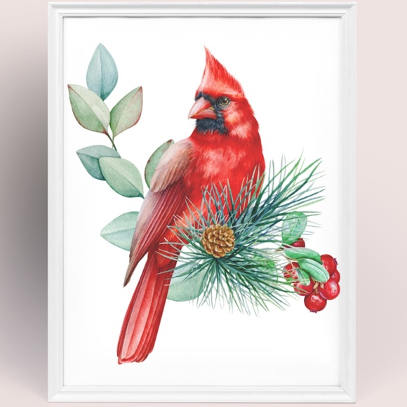 Watercolor Red Cardinal Wall Art Illustration Print Poster Unframed - Picture 13 of 14